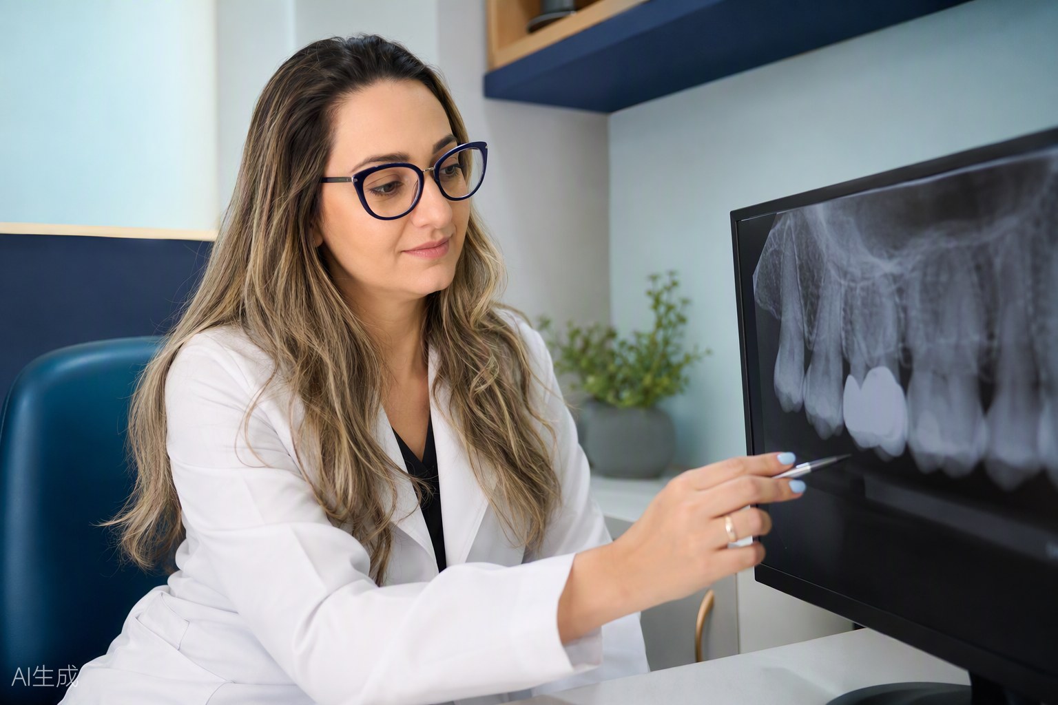 Dra. Andréia Castro analisando radiografia periapical em monitor