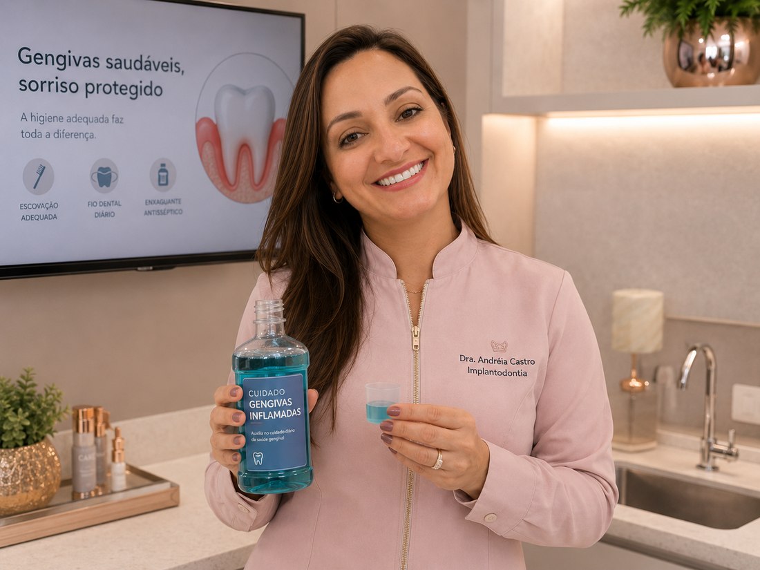 Cuidado com enxaguante bucal para gengiva inflamada