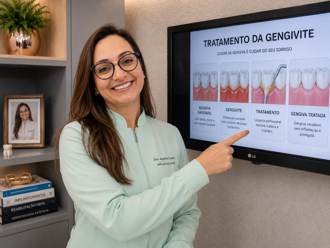 Dra. Andréia Castro apresentando tratamento da gengivite