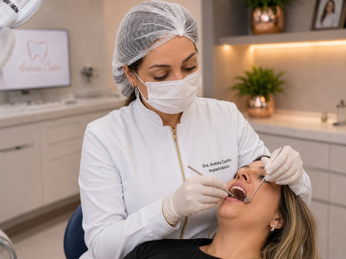 Exame odontológico em clínica moderna preparada para reabilitação oral