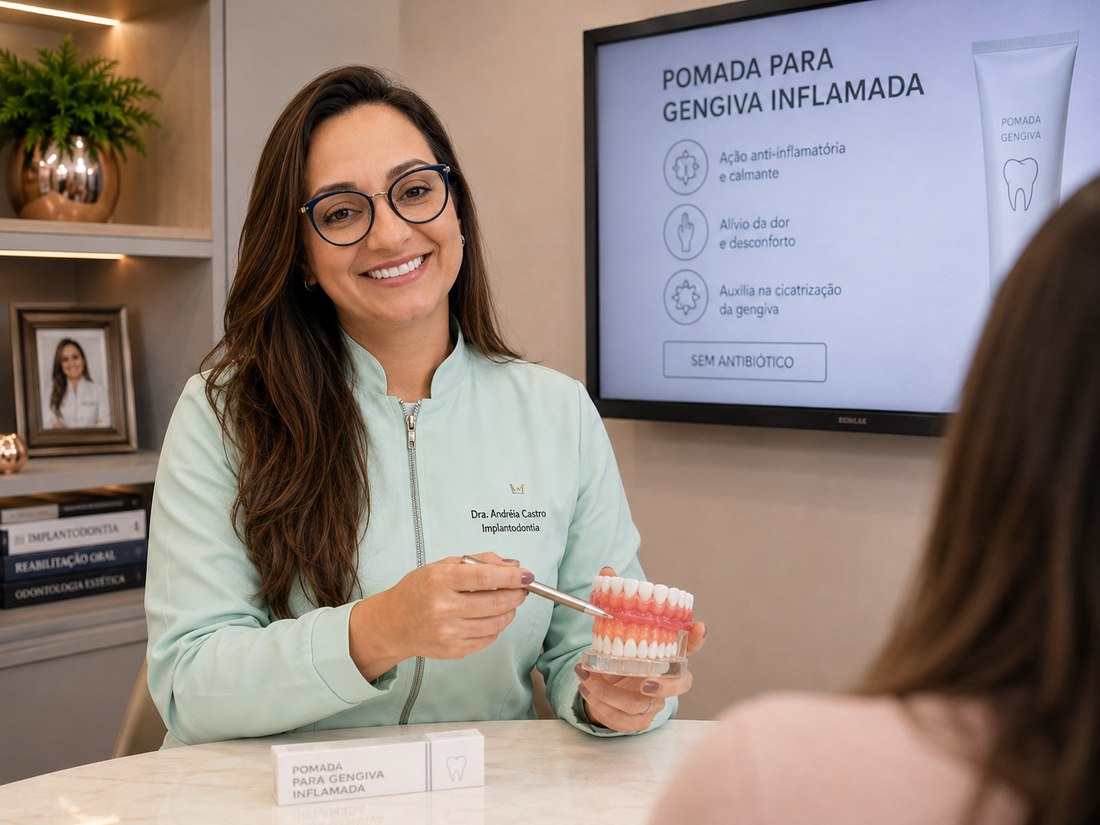 Dra. Andréia Castro explicando cuidados com a gengiva inflamada