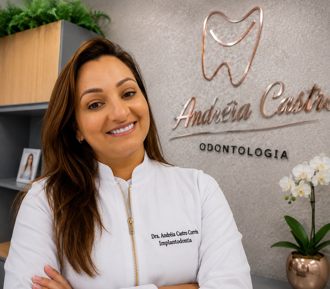Dra. Andréia Castro na recepção da clínica