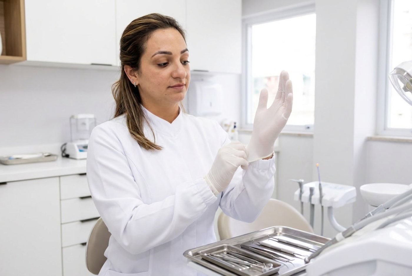 Dra. Andréia Castro preparando o atendimento