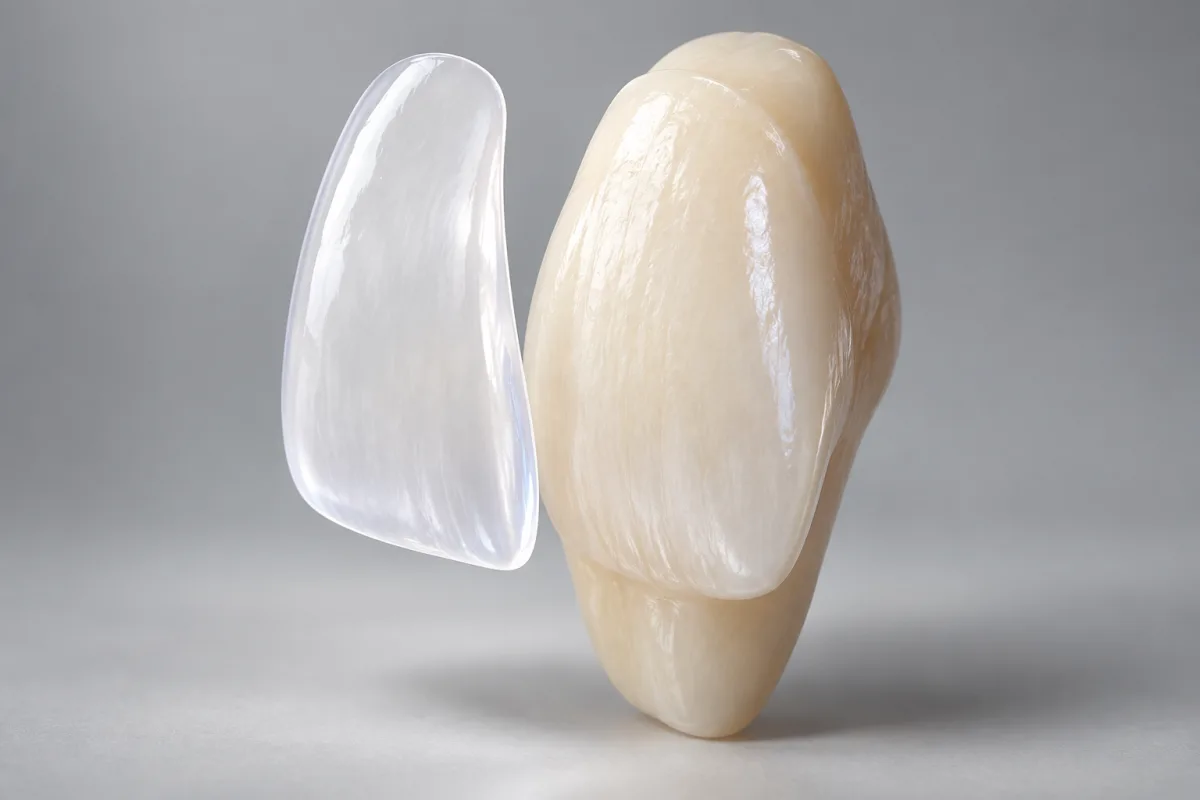 Lentes de contato dental: comparação entre dente natural e peça ultrafina posicionada sobre ele
